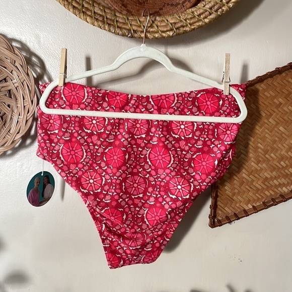 Nwt Zinnia Floral Print High Waist Medium Coverage Bikini Bottom RHODE Red 1X - Picture 6 of 9